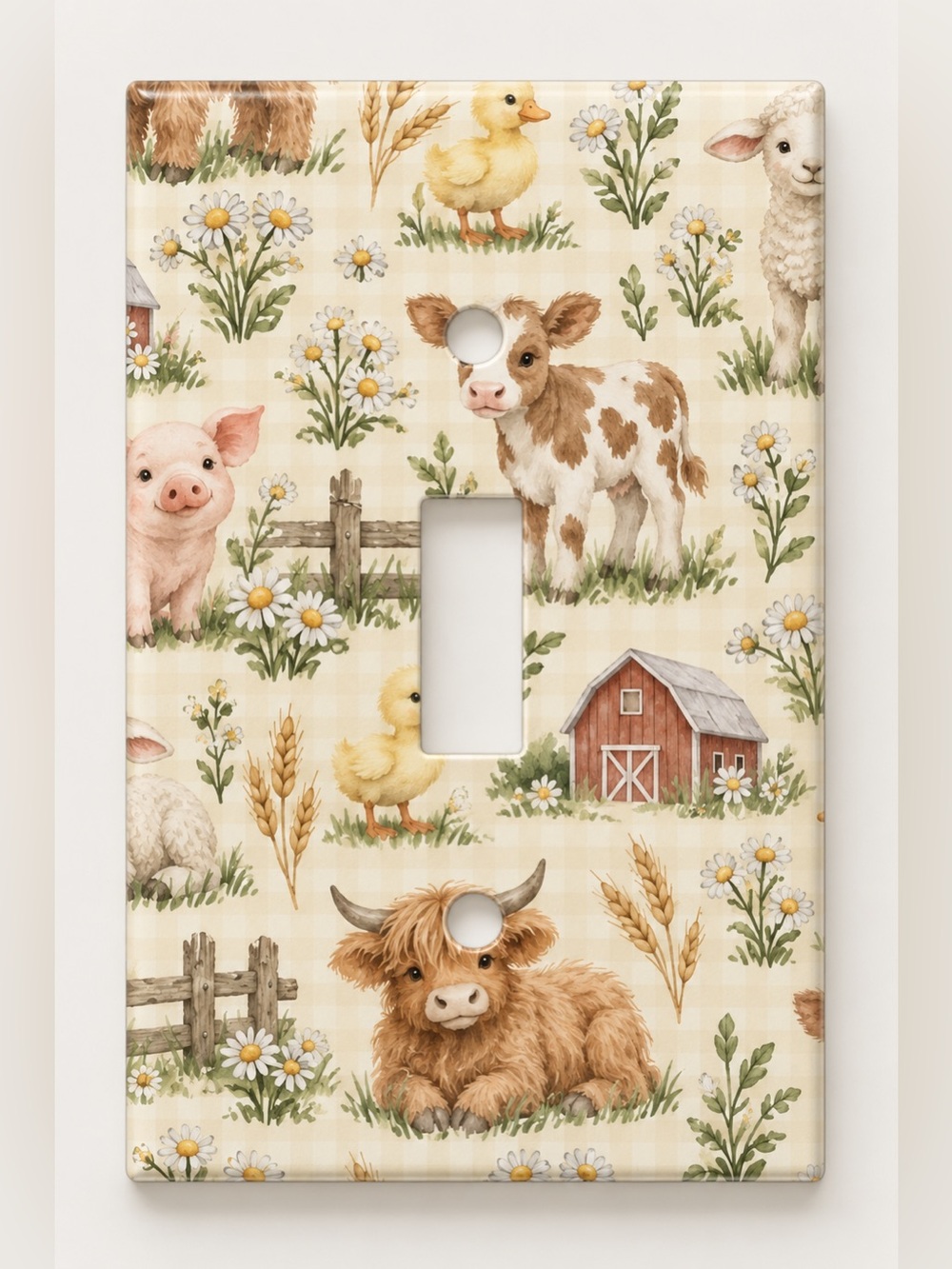 Baby Farm Animals Nursery Light Switch Cover Highland Cow Pig Lamb Kids
